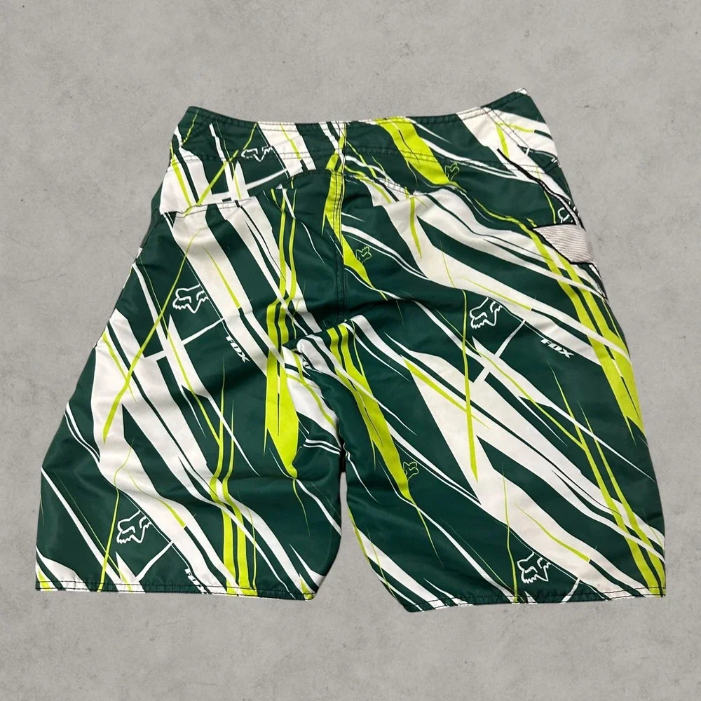 Fox Racing Board Shorts Men 32 Green Geometric Graphic Print Cargo Pocket Y2K